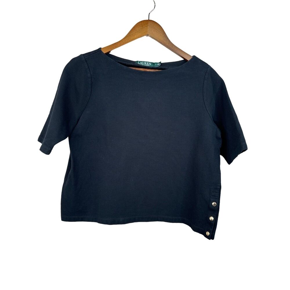 Lauren Ralph Lauren Womens Black Short Sleeve Crop Top‎ L